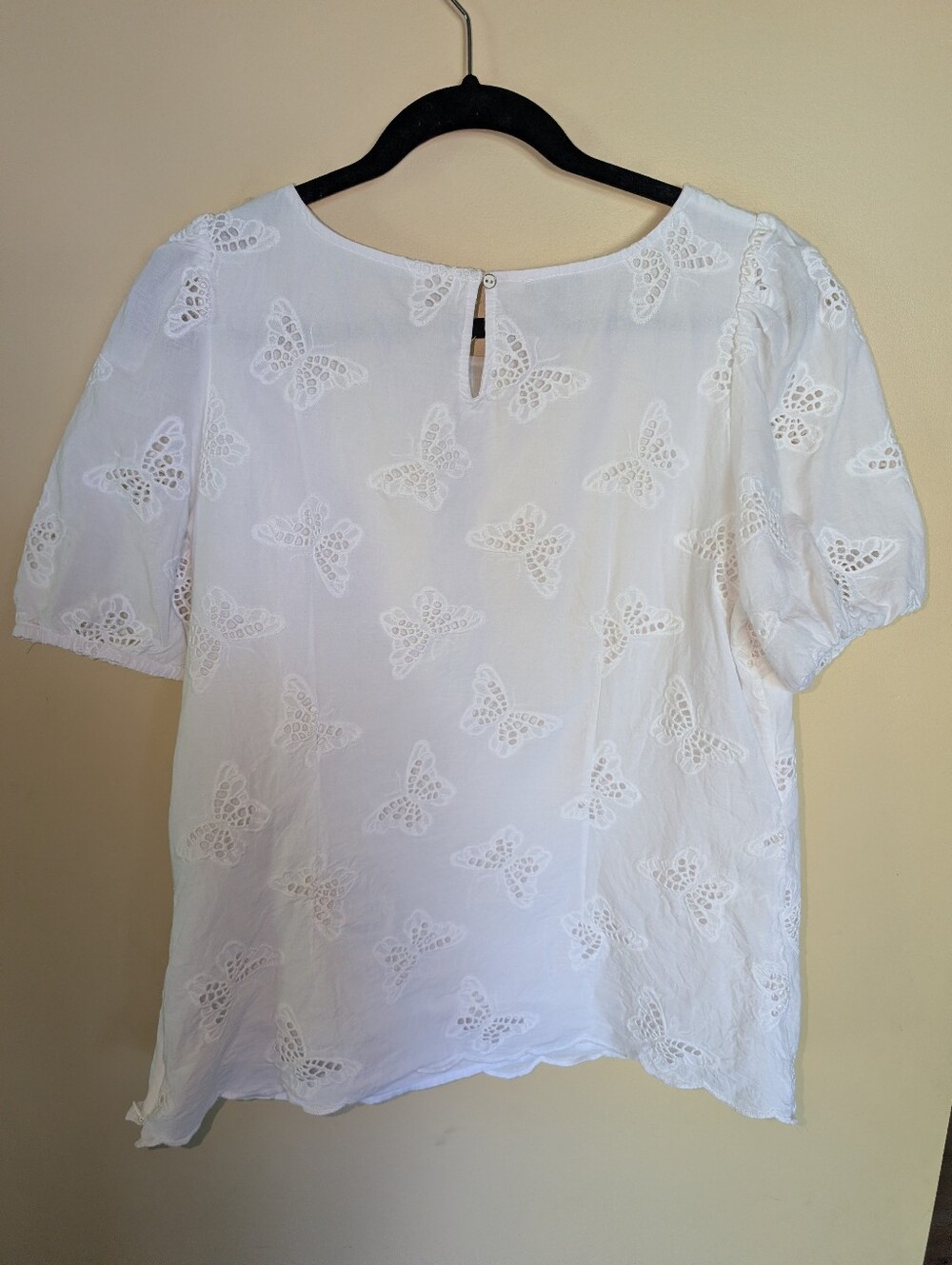 Talbots White Butterfly Eyelet Puff-Sleeve Blouse - Picture 7 of 7